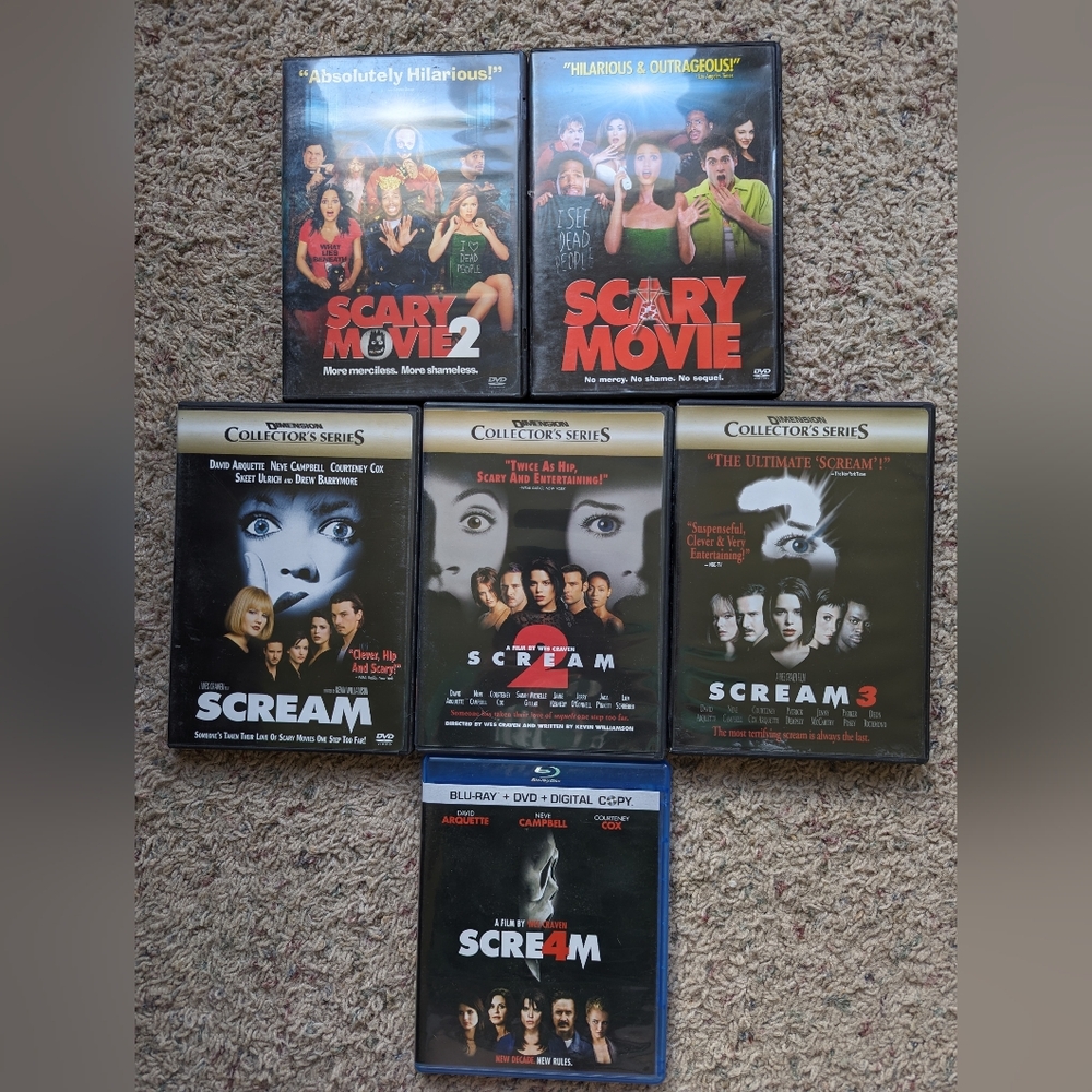 Scream and Scary Movie DVD and Blue Ray set